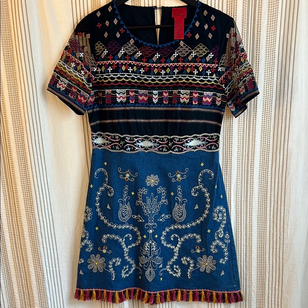 V Cristina Black and Red A-line Mini Dress Cocktail